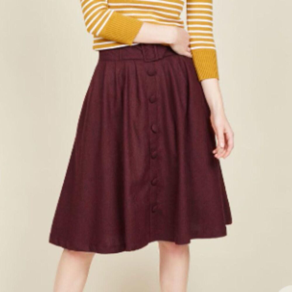 ModCloth Burgundy Intern Of Fate Wool Skirt A-Line Twee Size Medium